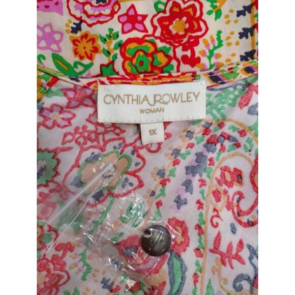 Cynthia Rowley Womens Floral Paisley Blouse 1X Button Back Lightweight Rayon Top - Picture 3 of 8